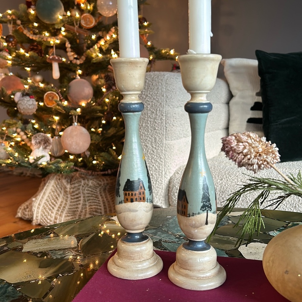 Hand painted Christmas candle holder